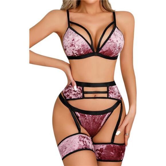Set with Garter Belt Matching Bra and Panty